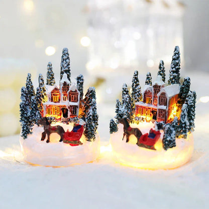 Christmas LED Resin Ornament – Santa Castle & Snow House Light-Up Figurine