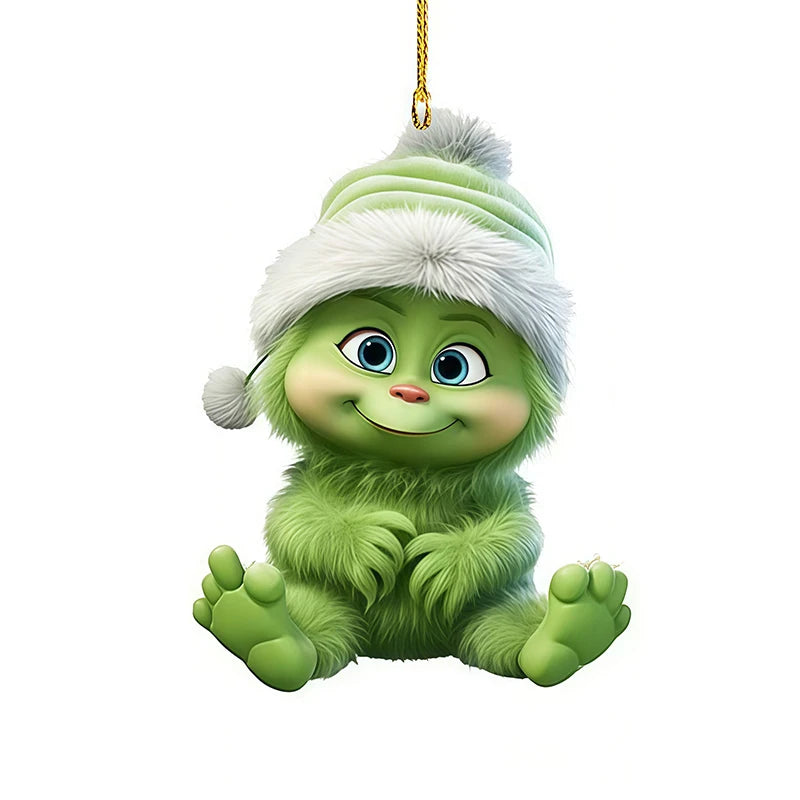 Green Character Christmas Tree Ornament Set — 12-Piece Acrylic Holiday Pendants