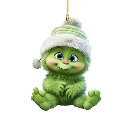 Green Character Christmas Tree Ornament Set — 12-Piece Acrylic Holiday Pendants