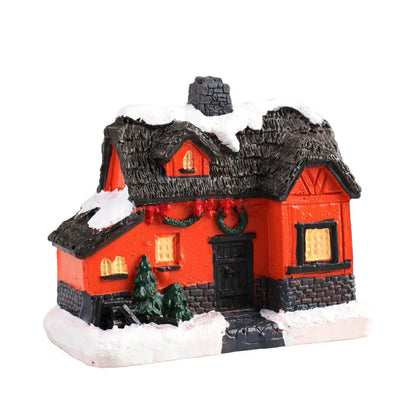 Christmas Resin Miniature House Ornament – Xmas Village Tabletop Figurine Décor
