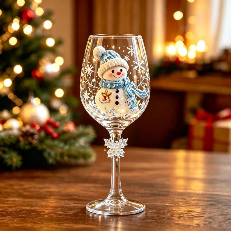 Christmas Snowflake Stemmed Wine Goblet — Luxury Holiday Art Glassware