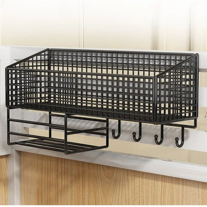 Wall-Mounted Storage Basket Shelf — No-Drill Iron Hanging Organizer