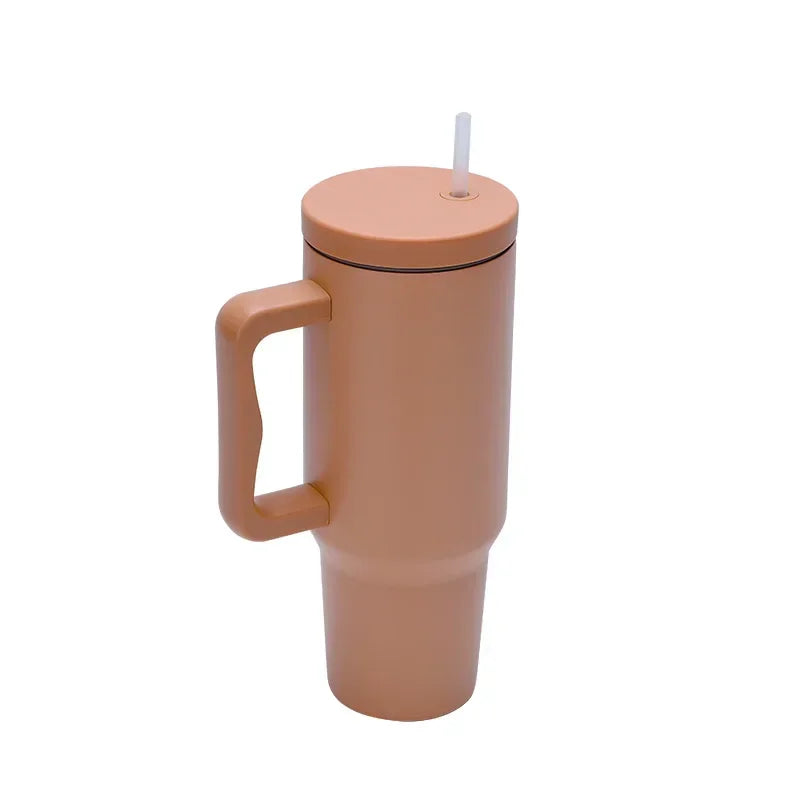 1pc 1200ml Leakproof 40oz Stainless Steel Tumbler with Handle and Straw Perfect for Outdoor Activities, Hiking, Running, Cycling