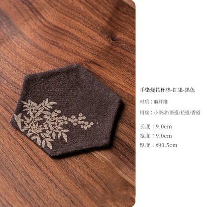 Vintage Embroidery Tea Coasters — Insulated Cup Holders for Tea Accessories