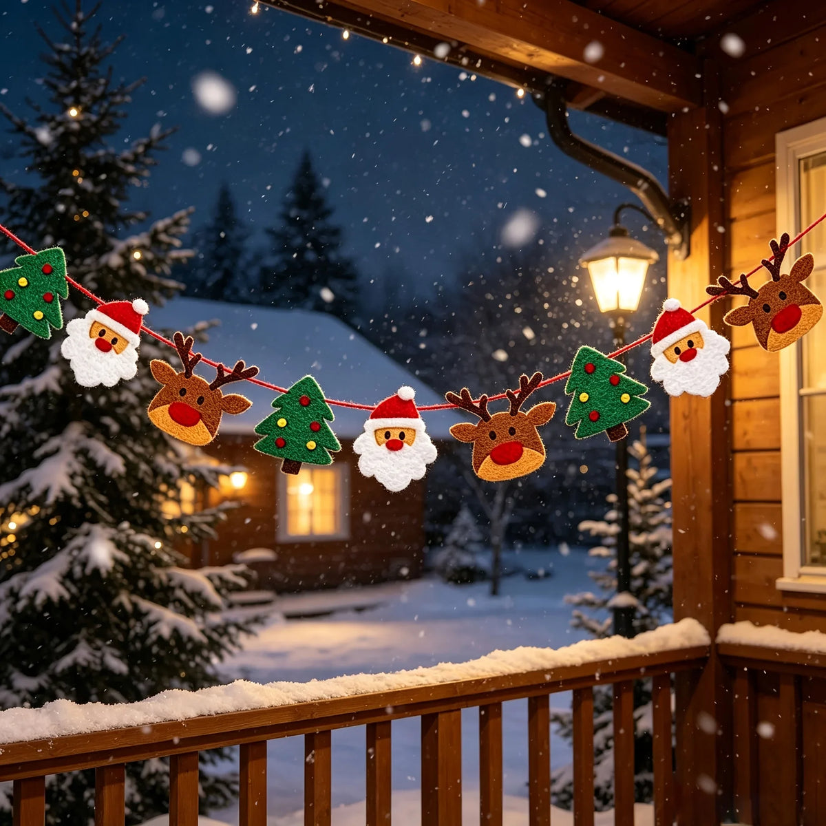 Christmas Felt Banner Bunting – Reindeer, Santa & Xmas Tree Hanging Garland