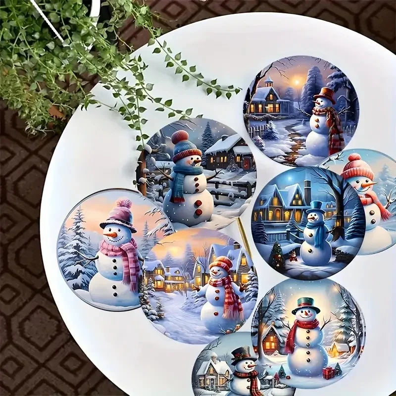 Christmas Wooden Coasters — Set of 8 Anti-Slip Festive Cup Mats for Bar & Home
