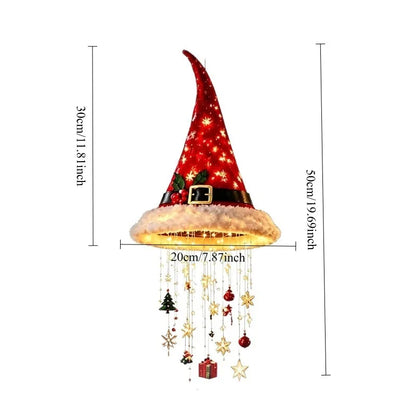 Christmas Santa Hat LED Hanging Light – Warm Glowing Chandelier String Light for Stairs & Home