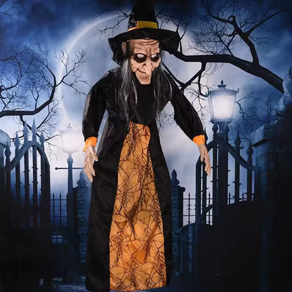 Animatronic Talking Witch Halloween Prop — Motion-Activated Glowing Red Eyes Outdoor Decor