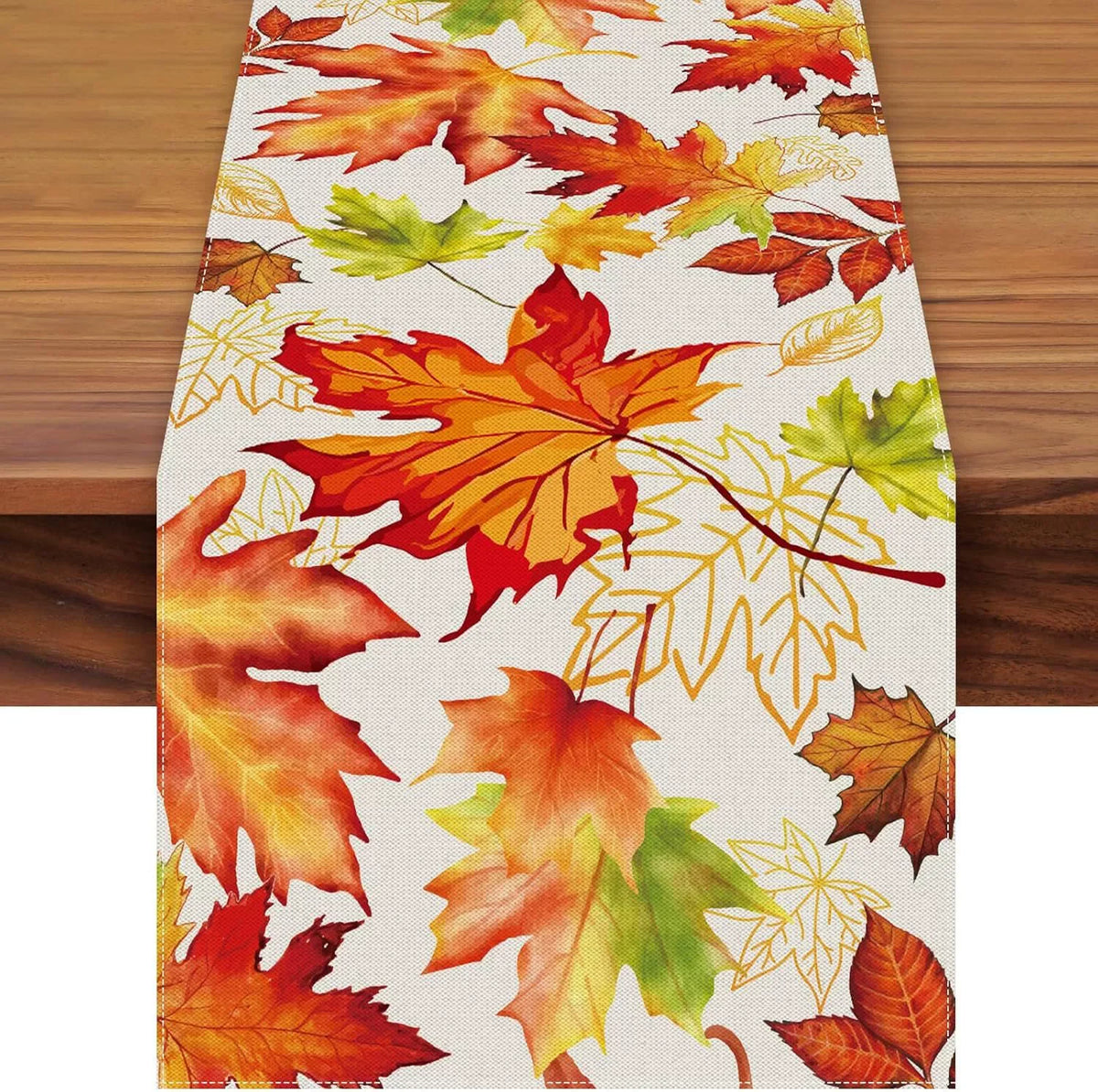 Fall Table Runner Printed Thanksgiving Maple Leaf Linen Runners, Seasonal Autumn Holiday Table Decor for Kitchen, Dining, Party