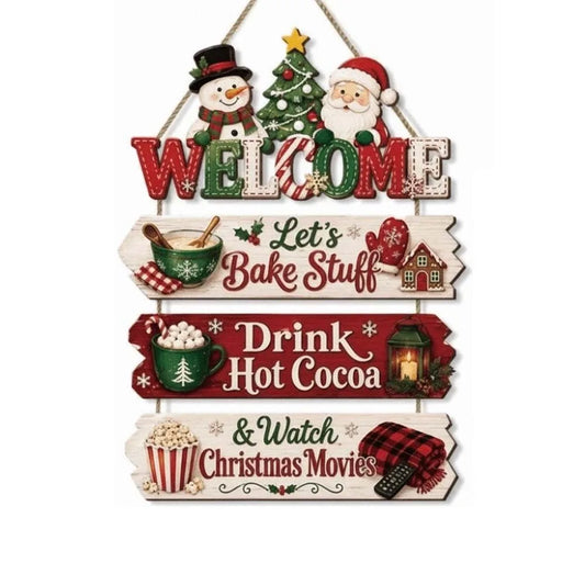 Rustic Wooden Christmas Door Sign — Handcrafted Vintage Holiday Plaque