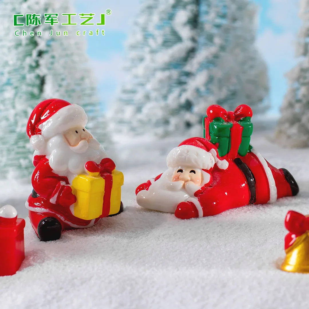 Christmas Resin Miniature Figurines – Santa, Elk & Snowman Holiday Décor Statues