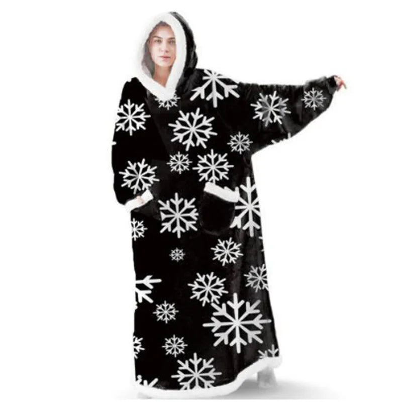 Suer Long Flannel Sherpa Wearable Blanket Winter Warm Blanket with Sleeves Hoodie Sweatshirts Oversized  TV Blanket Pullover