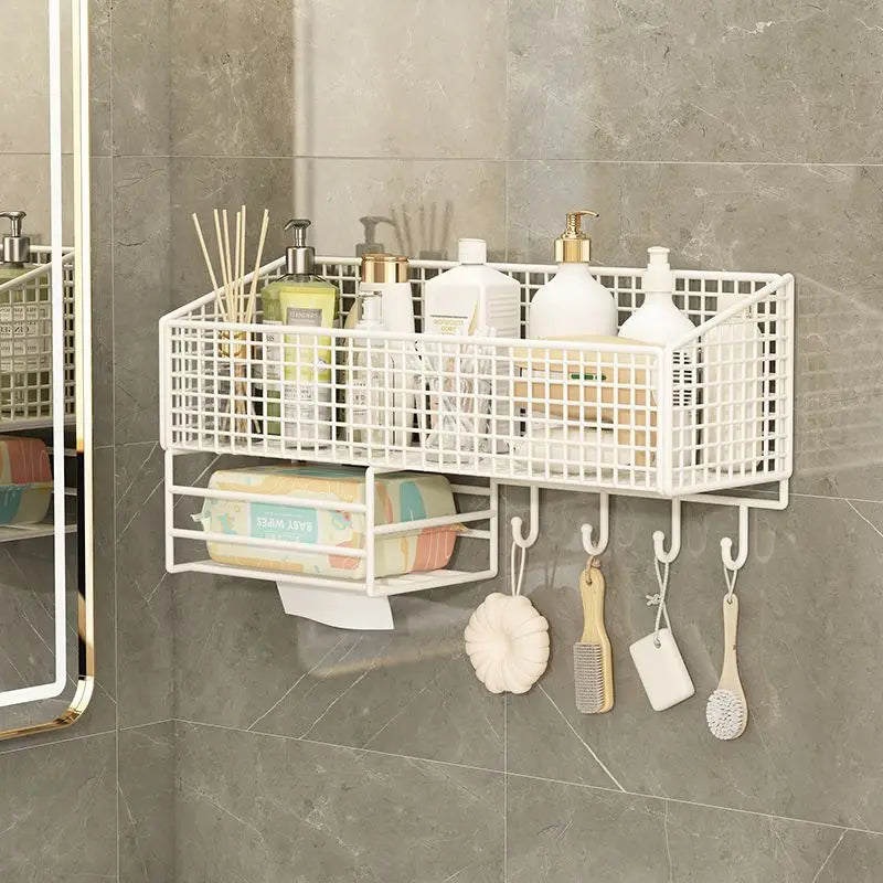 Wall-Mounted Storage Basket Shelf — No-Drill Iron Hanging Organizer