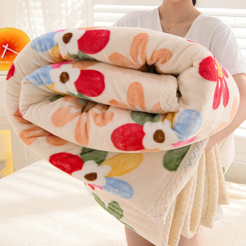 Floral Sherpa Fleece Blanket Thick Warm Double Layer Plush Autumn Winter Blankets for Bed Tulip Printed Soft Sofa Throw Blanket