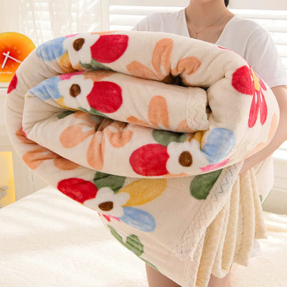 Floral Sherpa Fleece Blanket Thick Warm Double Layer Plush Autumn Winter Blankets for Bed Tulip Printed Soft Sofa Throw Blanket