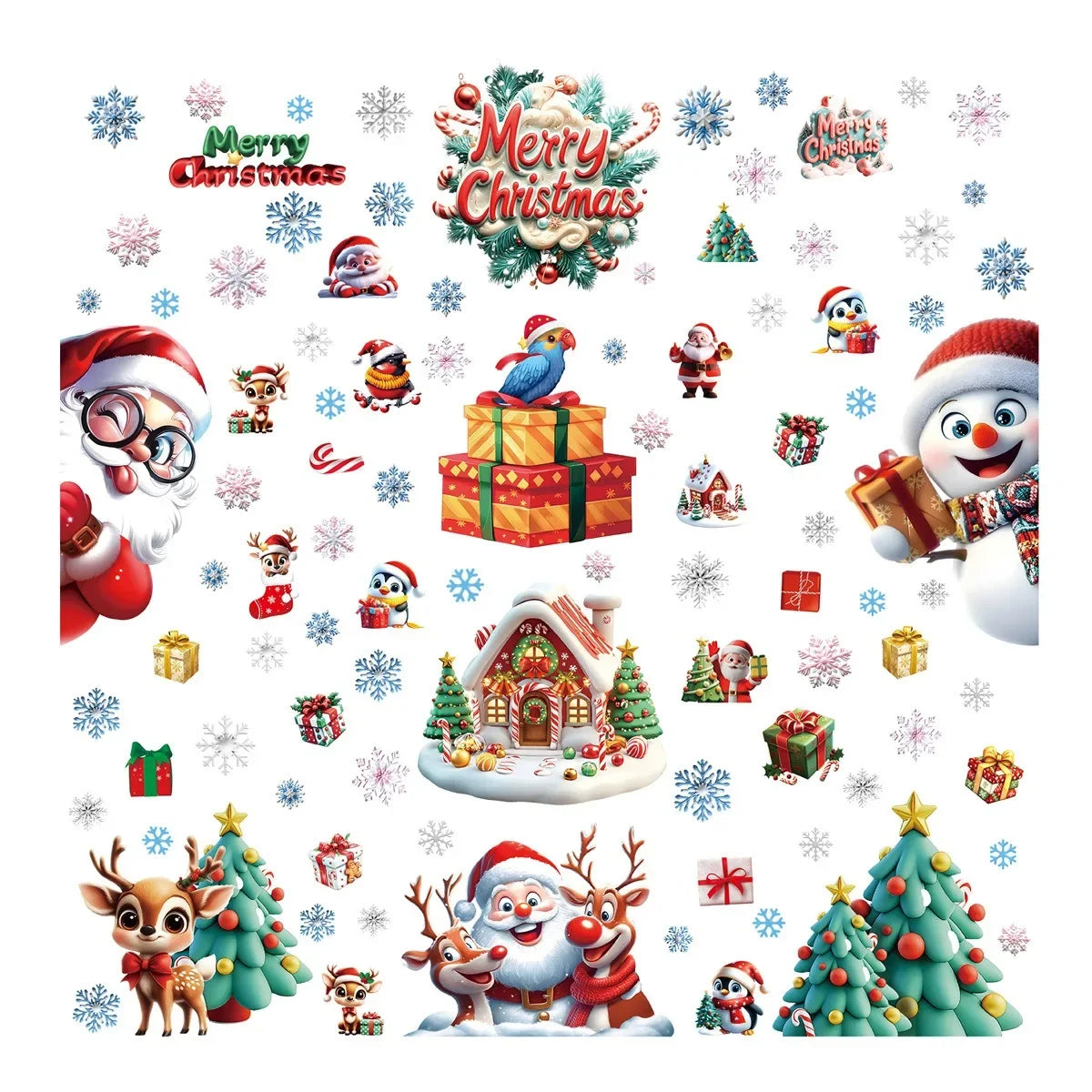 Christmas Window Stickers – Gingerbread Man, Santa, Snowman & Snowflake Decals