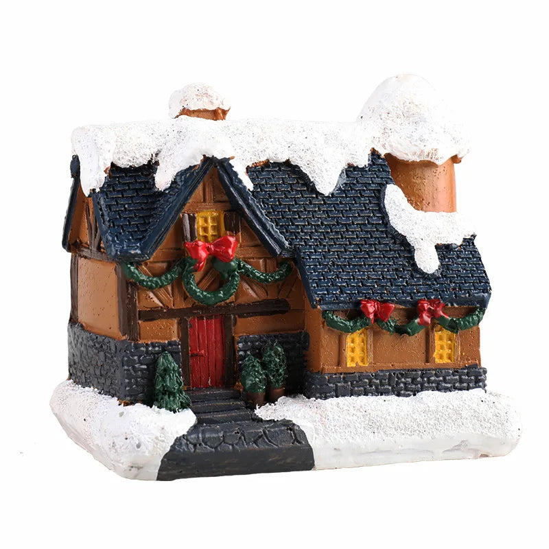 Christmas Resin Miniature House Ornament – Xmas Village Tabletop Figurine Décor