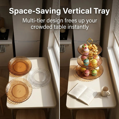 2/3 Tier Serving Tray Cake Stand Reusable Plastic Plates Serving Dishes Dessert Plate Fruit Bowl Snack Dish PET Food Tray Handle