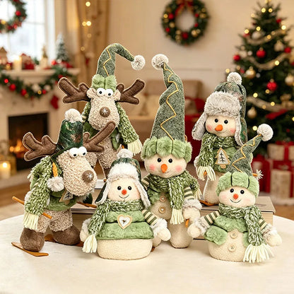 Christmas Snowman & Reindeer Scene Figurines — Holiday Shelf & Tabletop Decor