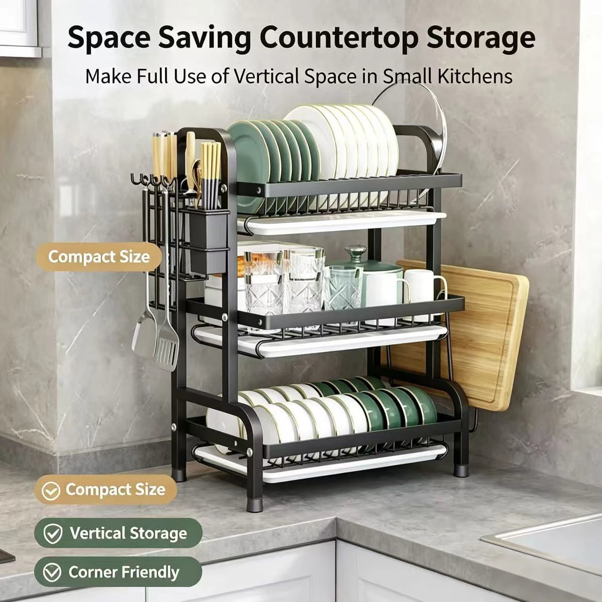 2&3 Tier Kitchen Dish Rack Bowl Plate Holder Counter Storage Organizer