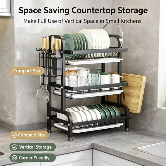 2&3 Tier Kitchen Dish Rack Bowl Plate Holder Counter Storage Organizer