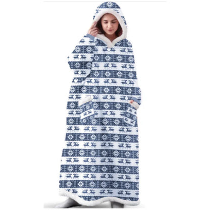 Suer Long Flannel Sherpa Wearable Blanket Winter Warm Blanket with Sleeves Hoodie Sweatshirts Oversized  TV Blanket Pullover