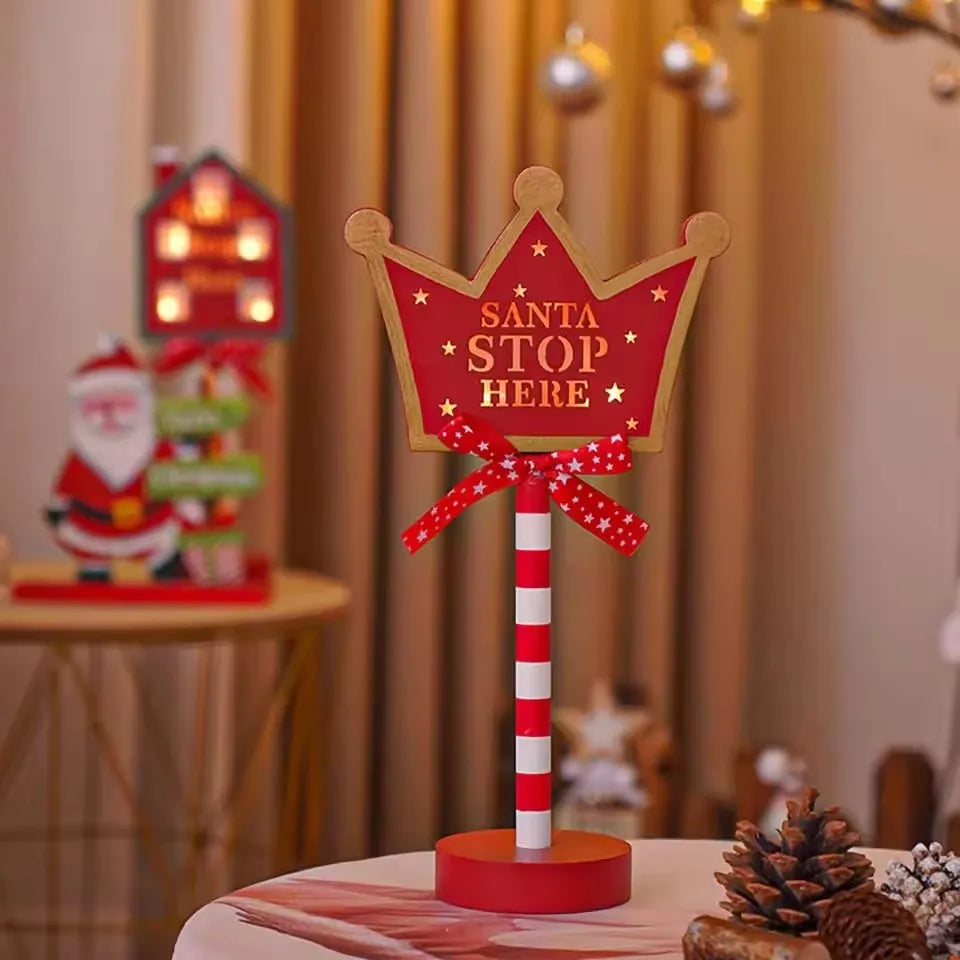 Santa Stop Here LED Tree Topper & Window Desk Lamp – Festive Holiday Light