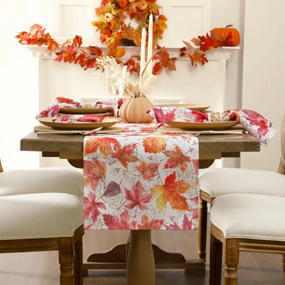Fall Table Runner Printed Thanksgiving Maple Leaf Linen Runners, Seasonal Autumn Holiday Table Decor for Kitchen, Dining, Party
