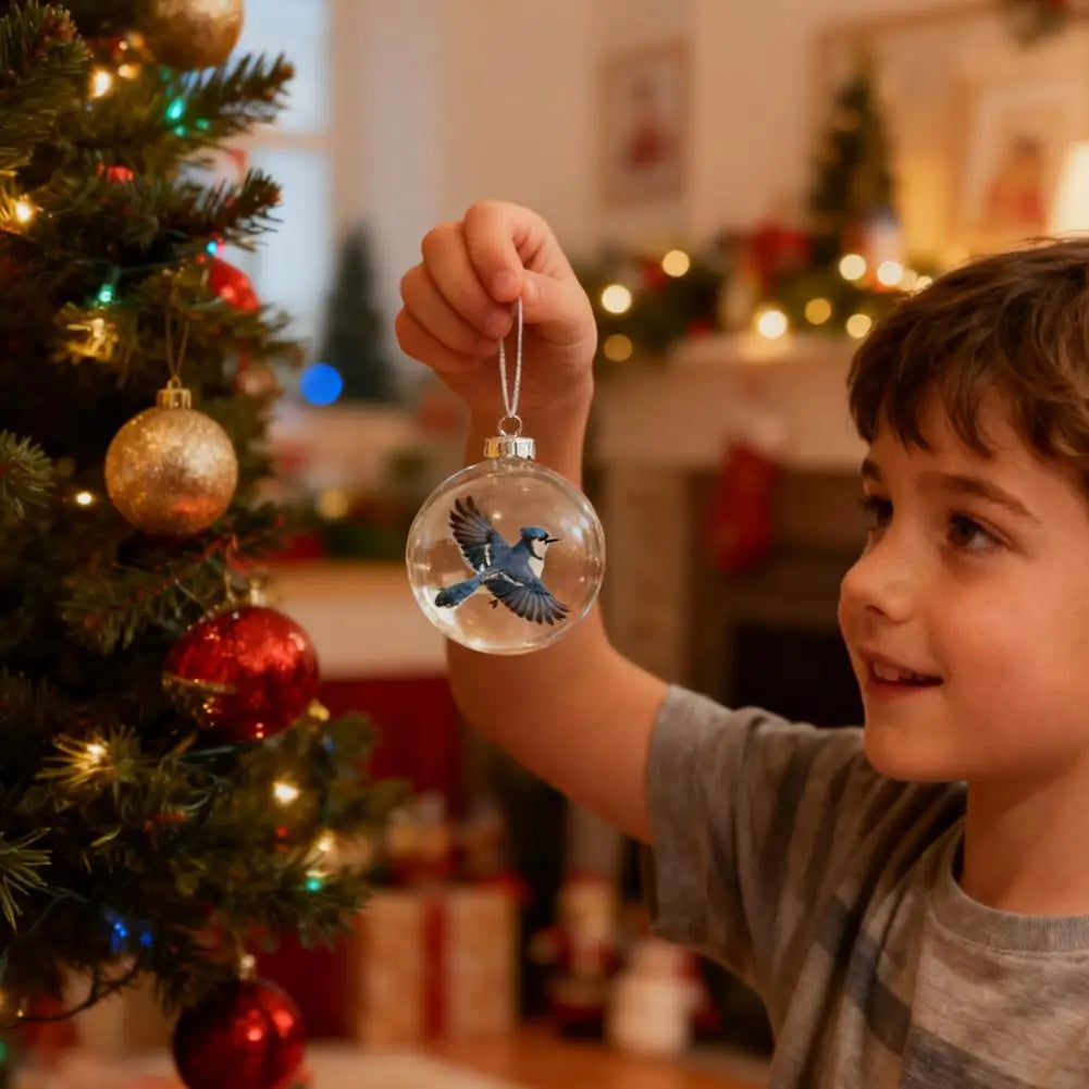Crystal Clear Cardinal Bird Ball Ornament — 3D Nature Holiday Tree Decor