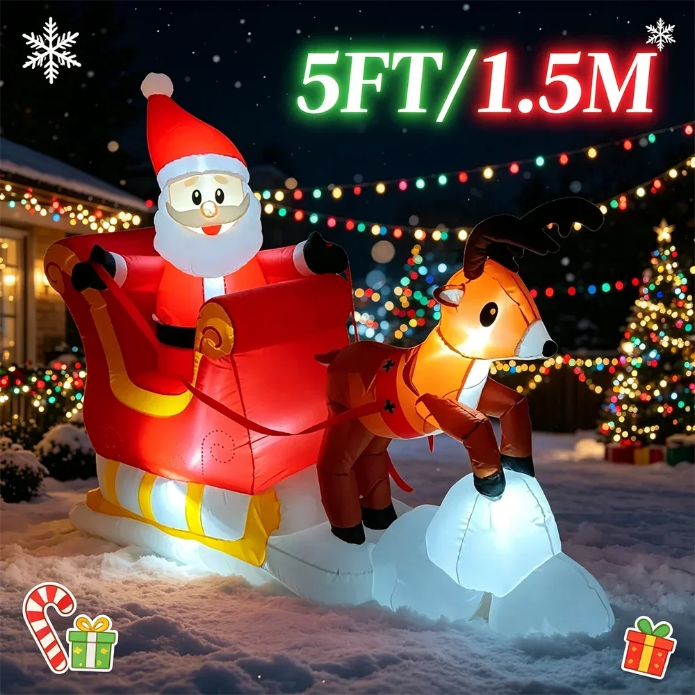 5 Ft Inflatable Santa Claus Riding Sleigh – LED Lighted Outdoor Christmas Yard Decoration