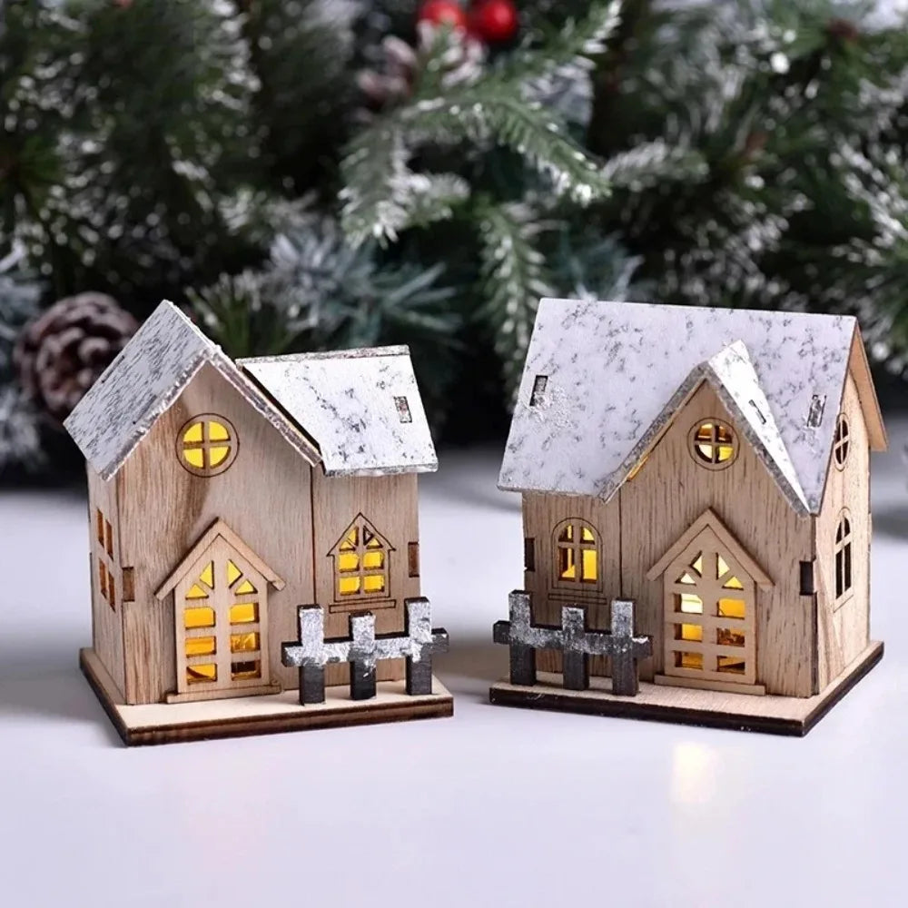 Christmas LED Wooden Cabin Ornament – Glowing Holiday House for Tree & Home Décor