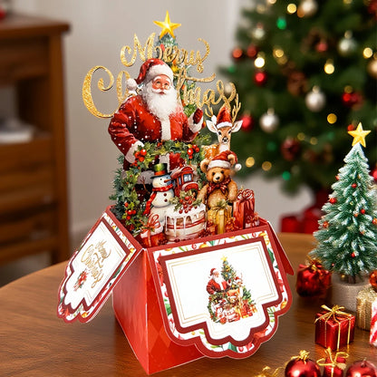 3D Pop-Up Christmas Greeting Card — Santa & Reindeer with Envelope
