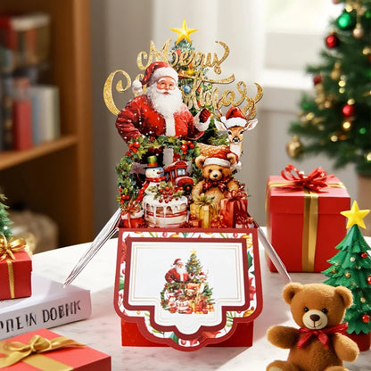 3D Pop-Up Christmas Greeting Card — Santa & Reindeer with Envelope