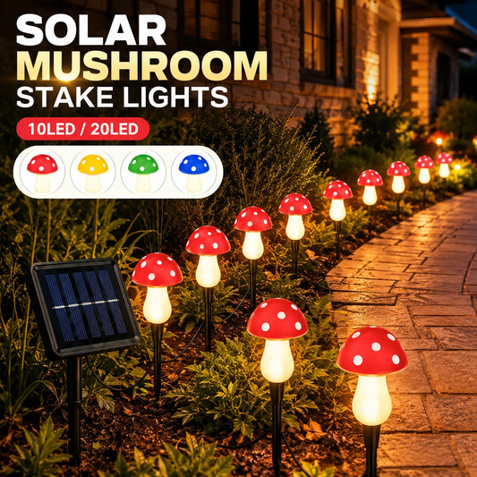 Solar Mushroom Stake Garden Lights — 8 Modes, 4 Colors, IP54 Waterproof