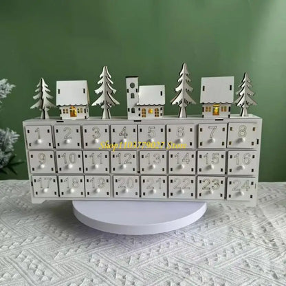 24-Day Christmas Countdown Advent Calendar with LED Lights — Wooden Snowman Decor