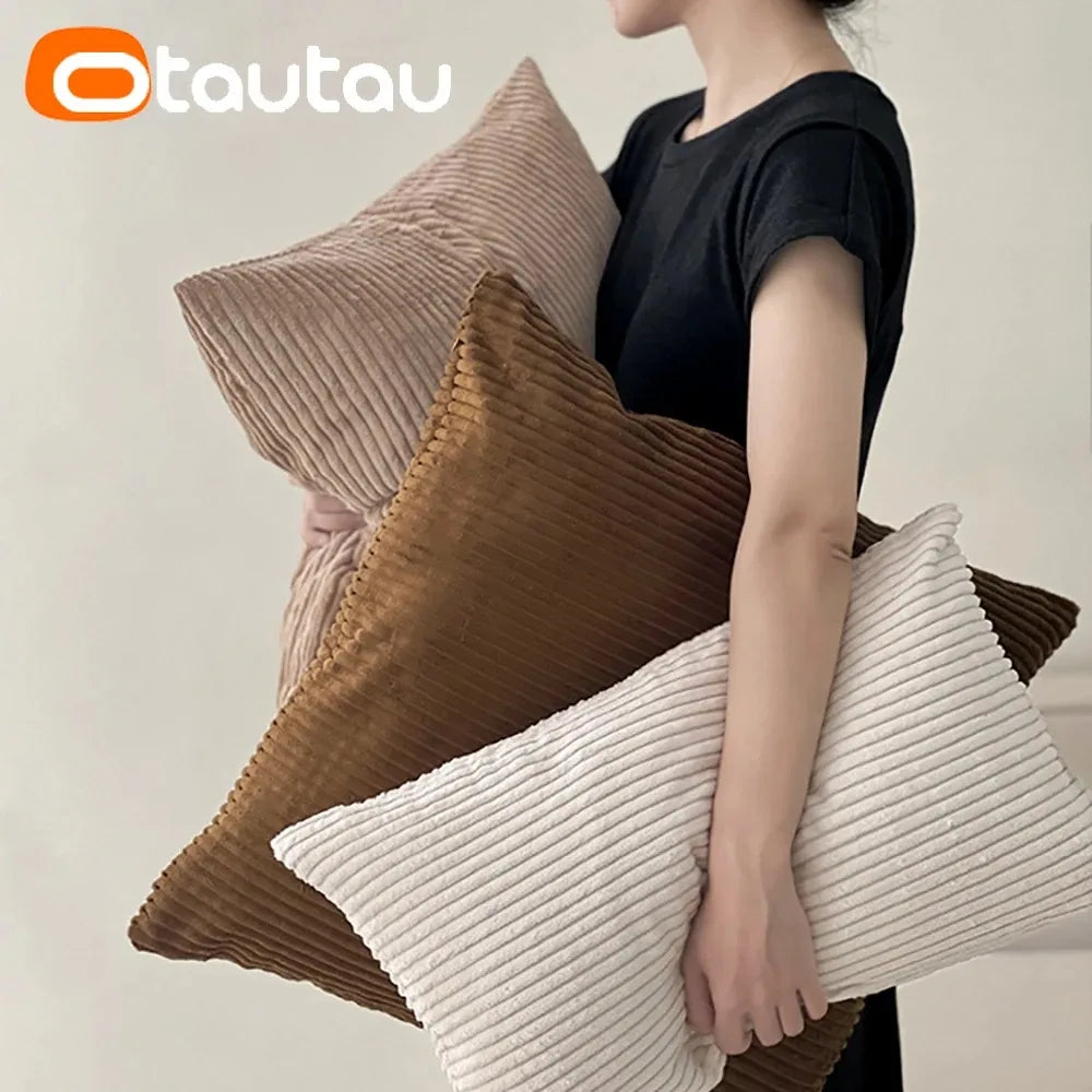 Cotton Corduroy Cushion Cover — Textured Throw Pillowcase, Insert Not Included