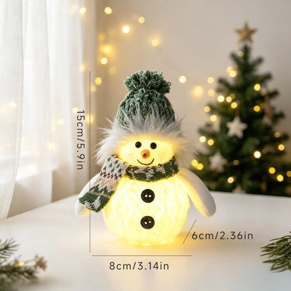 Christmas Lighted Snowman Figurine — Plush Holiday Tabletop Decor