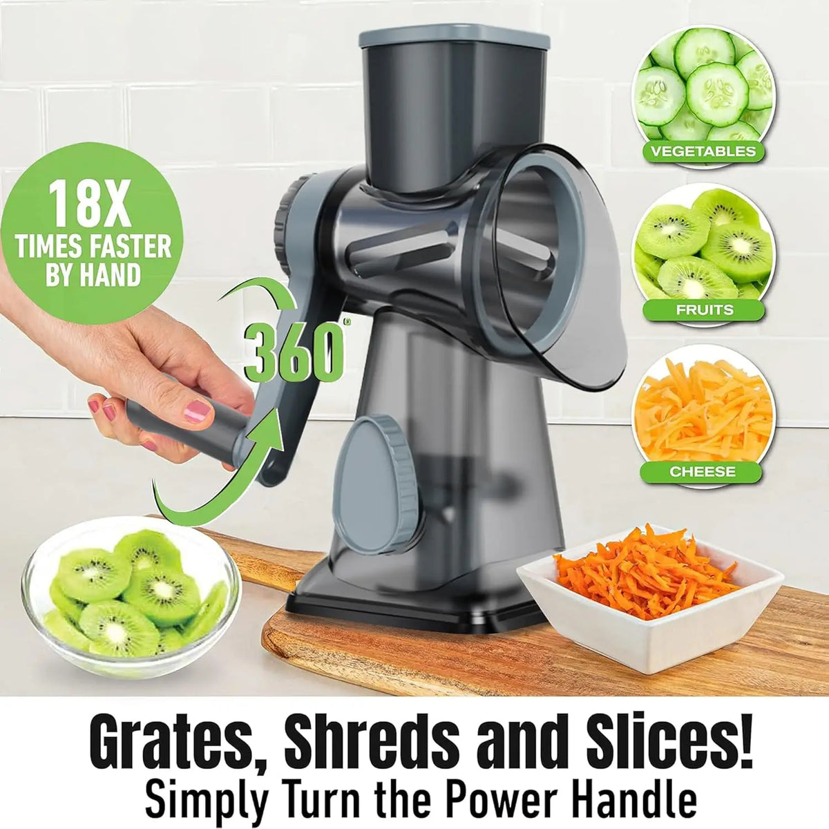 Hand-Cranked Cheese Grater Vegetable Slicer, Three-In-One Grinder with Interchangeable Blades, Kitchen Multi-Function Tool
