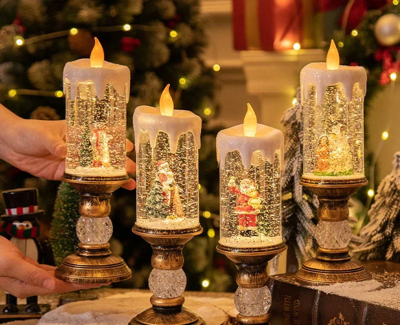 Christmas Crystal Snow LED Candle Light — Musical Drifting Snow Holiday Decor
