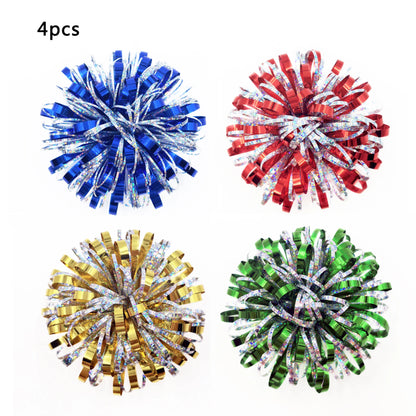 Firework Gift Bows 4-Pack – Mixed Color PET Pom Pom Bows for Christmas, Birthdays & Parties