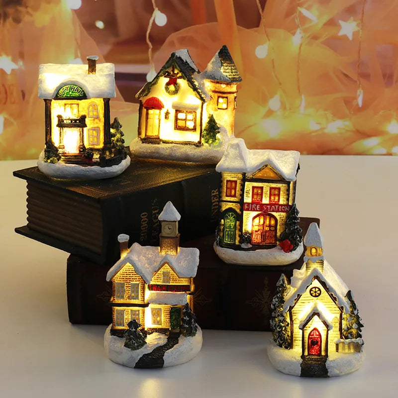 Christmas Resin Miniature House Ornament – Xmas Village Tabletop Figurine Décor