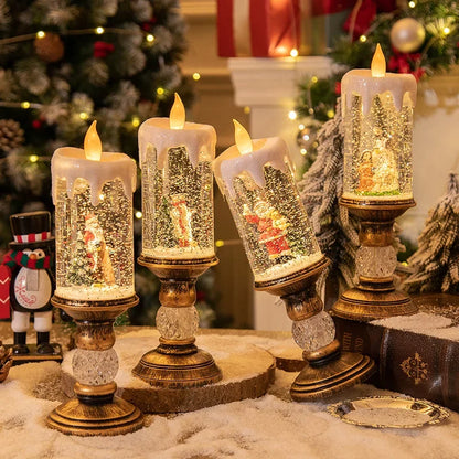Christmas Crystal Snow LED Candle Light — Musical Drifting Snow Holiday Decor