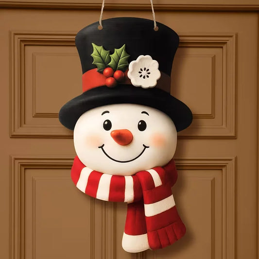 Farmhouse Snowman Door Hanging — Winter Welcome Sign for Front Door & Wall
