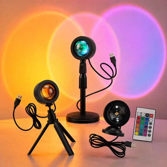 RGB Projector Lamp with Remote — USB 5V Night Light, 16 Colors for Bedroom & Party Decor