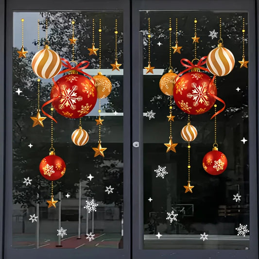 Christmas Window Stickers – Festive Snowflakes, Stars & Colorful Balls Decals
