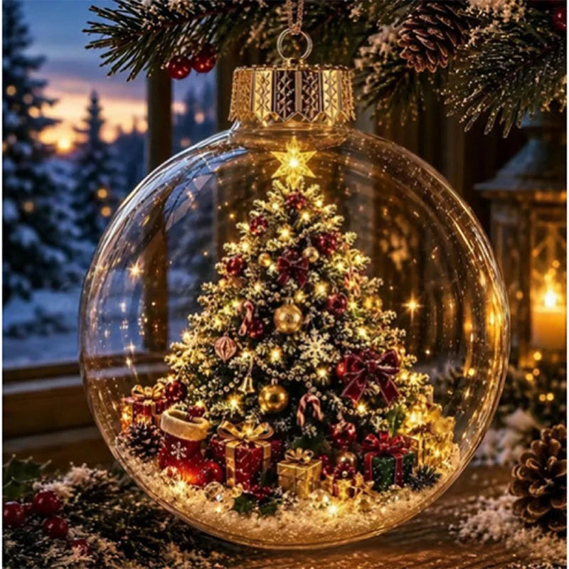 Clear Christmas Diorama Glowing Bauble Ornament — Holiday Scene Tree Decoration