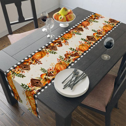 Fall Thanksgiving Table Runner Pumpkin Maple Leaf Black Buffalo Plaid Table Decor Autumn Harvest Holiday Kitchen Dining Table Ru