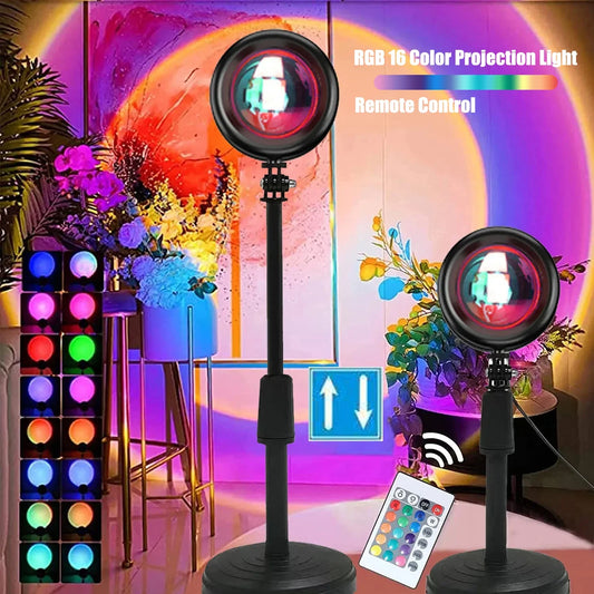 RGB Sunset Projector Lamp — 16-Color Rainbow Atmosphere Light for Bedroom & Parties