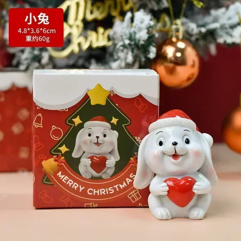 Christmas Resin Animal Figurine Ornament — Cute Holiday Desktop Decor