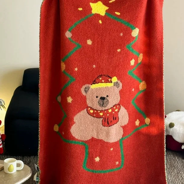 Red Green Christmas Plaid Sherpa Throw Blanket, Buffalo Tartan Check Pattern Warm Blanket, Xmas Holiday Home Decor Cozy Blanket